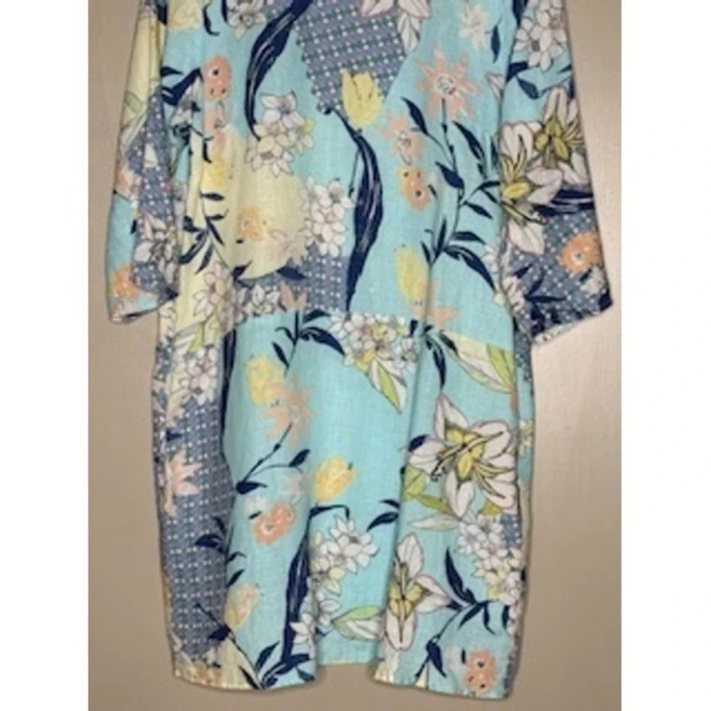 Malvin Linen Floral Shift Dress Blue Pockets Summer Cottagecore M - Picture 4 of 5